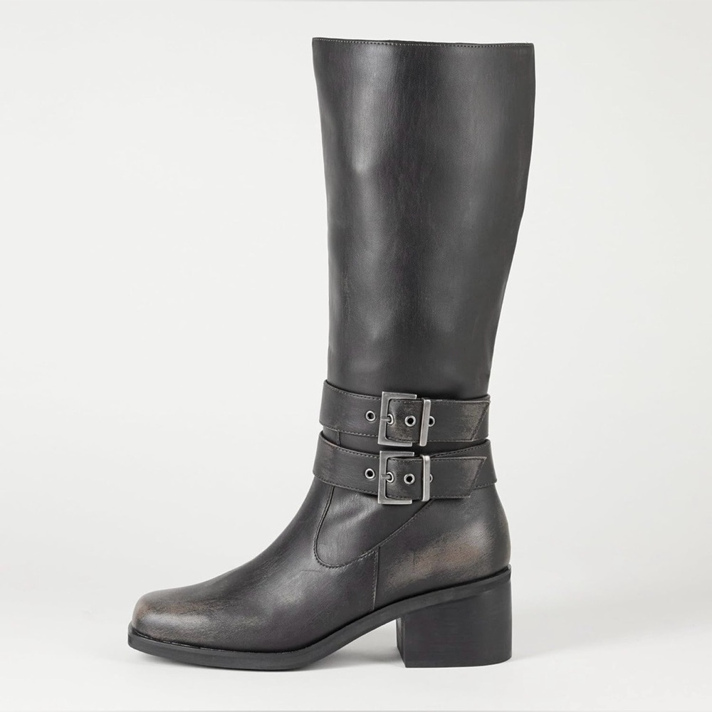 The Drop Women's Sage Tall Biker Boot with Buckles, Distressed Cognac - Picture 2 of 11